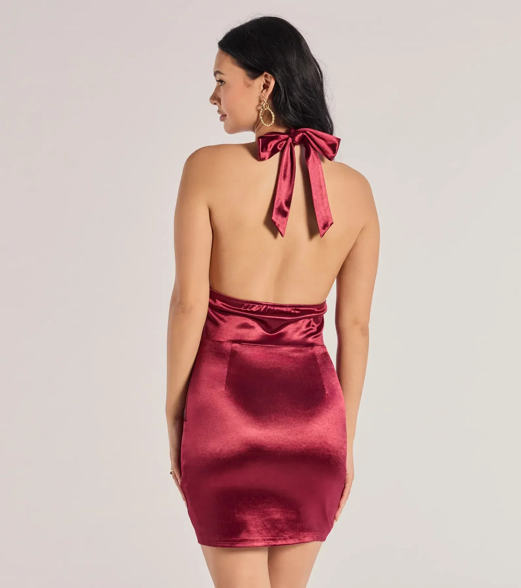 Pour It Up Halter Corset Satin Mini Dress