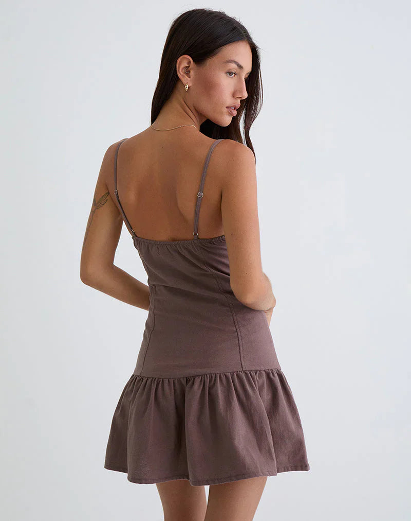 Yuha Buttoned Mini Dress in Deep Taupe