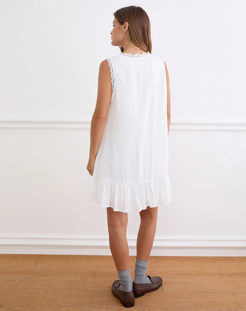 Manika Plunge Babydoll Mini Dress in Rayon White