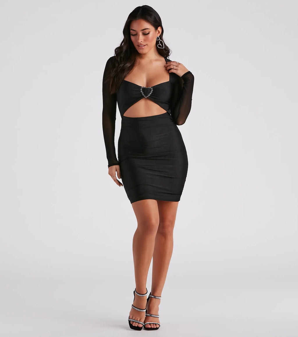 Secret Admirer Rhinestone Heart Mini Dress
