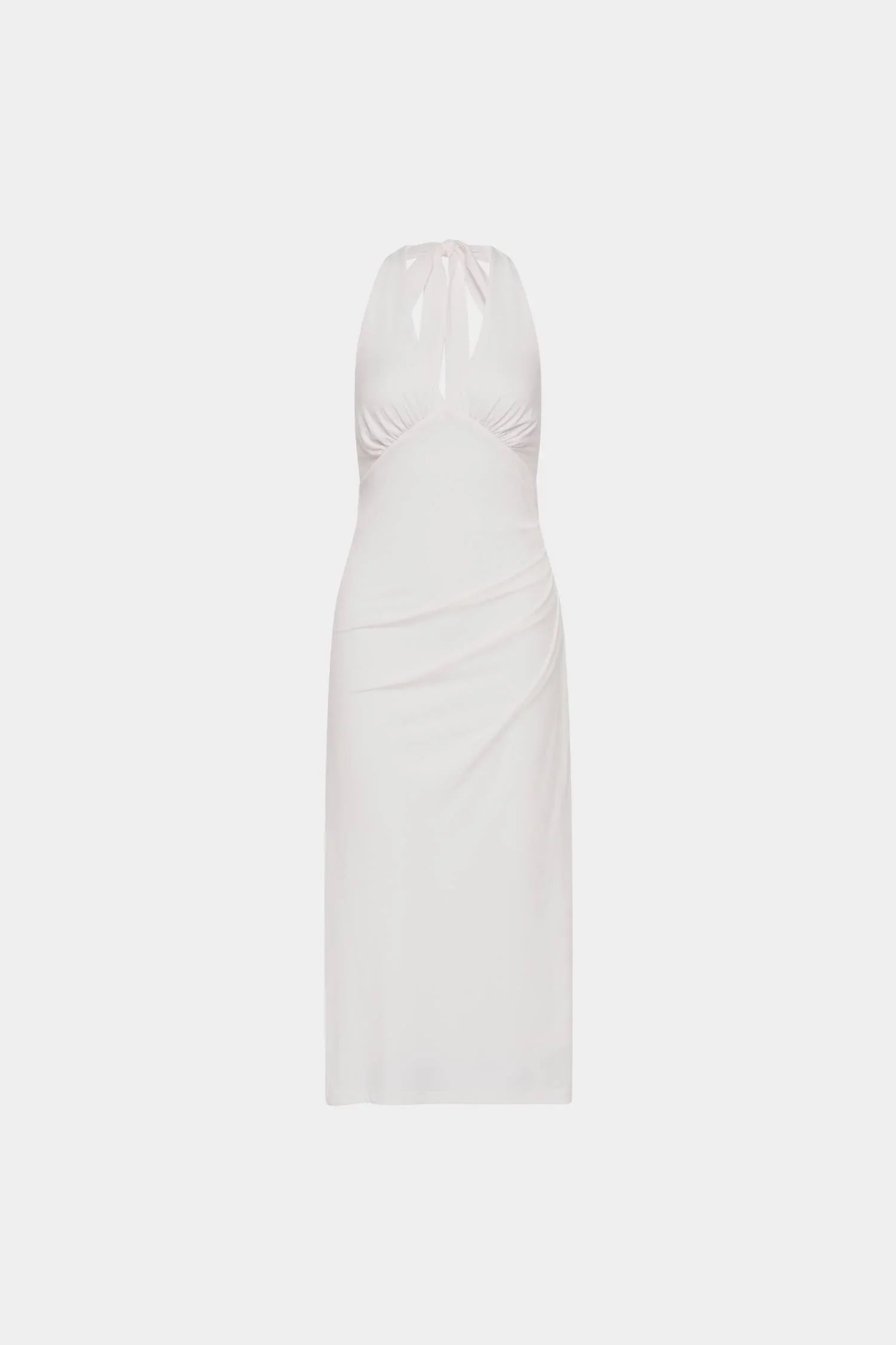 Pleated Backless Halter Dress | White
