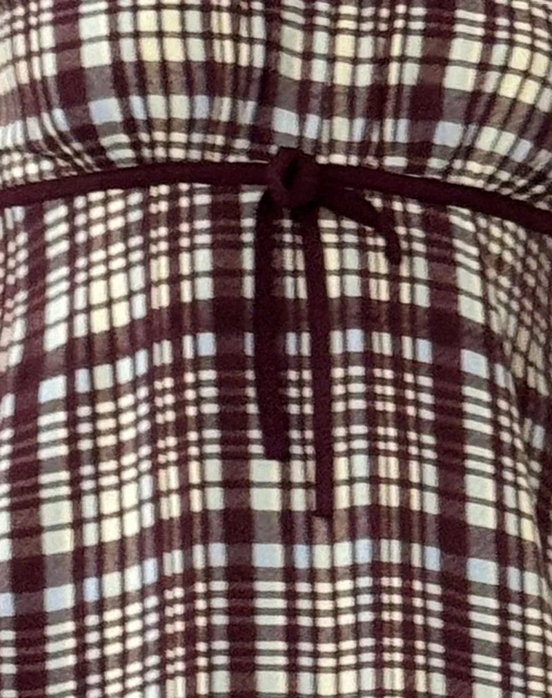 Savio Mini Dress in Multi Check Brown