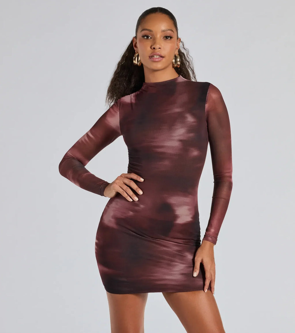 Popular Poise Mock Neck Abstract Mini Dress