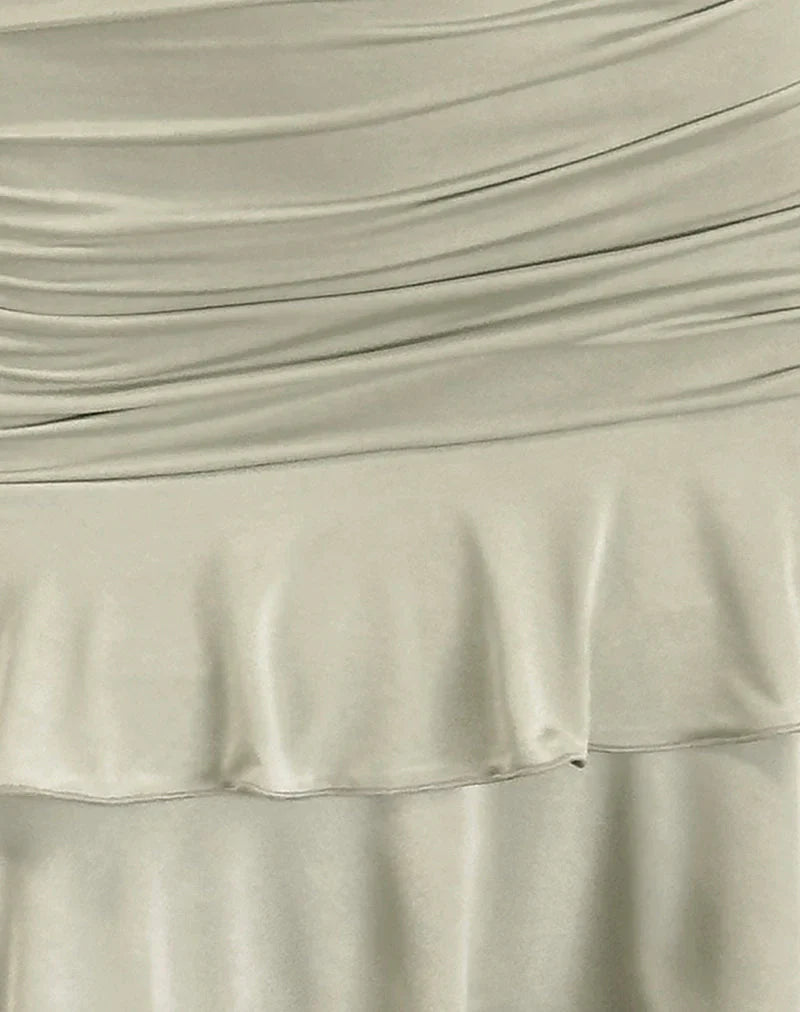 Luella Ruffle Mini Dress in Slinky Sage
