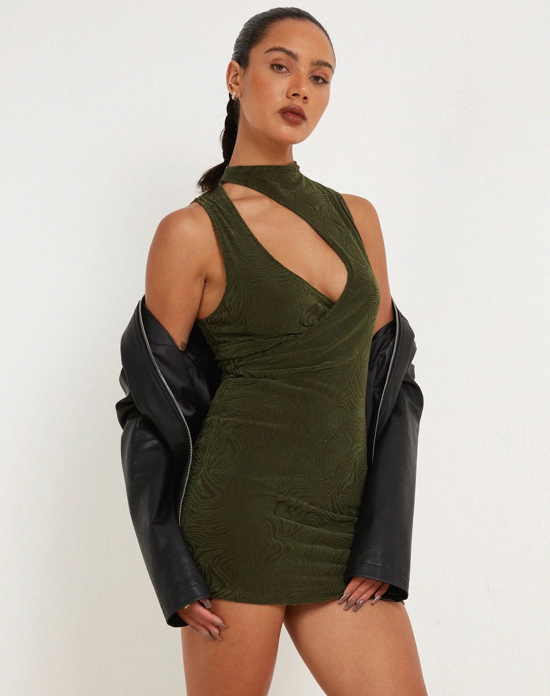 Hertika Mini Dress in Mixed Animal Flock Khaki