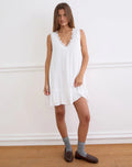 Manika Plunge Babydoll Mini Dress in Rayon White