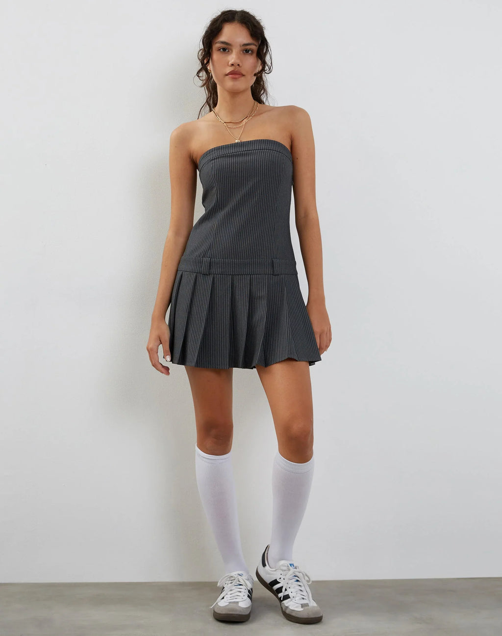 Payoda Mini Dress in Pinstripe Grey